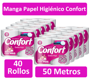 Papel Higiénico Confort Doble Hoja Mega 4 un 50 mt Manga