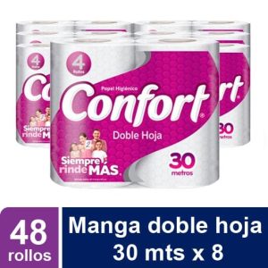 Papel higiénico Confort doble hoja 30 mts Manga 48 rollos